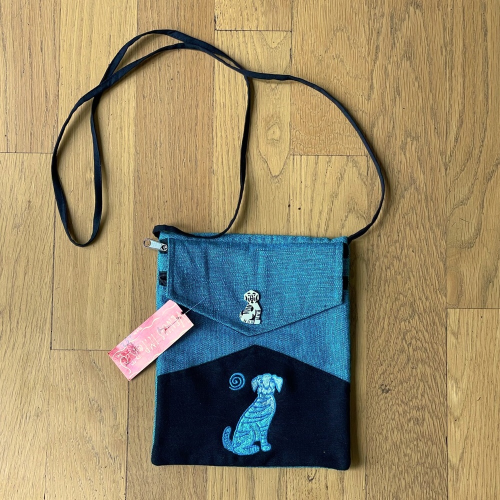 NWT Cross body cotton bag imported from Nepal. Great gift for dog lovers!